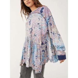 NWT Free People Making Circles Tee / Maroccan Blue Combo